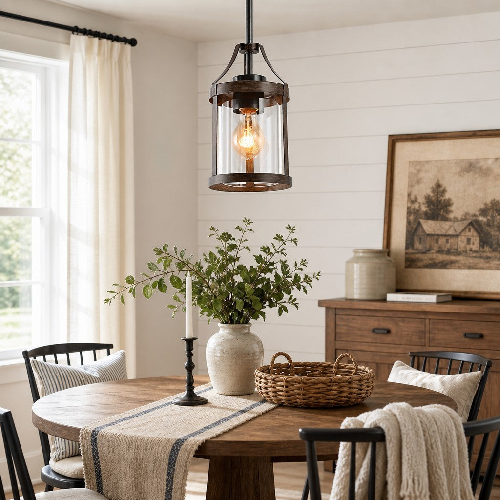 Brilliante Industrial Retro Rust Cylinder Seeded Glass Pendant Light