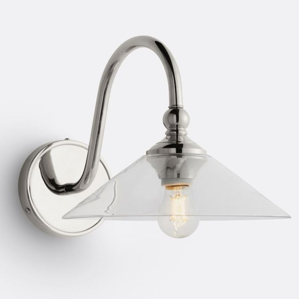 Cygnira Vintage Brass Glass Curved Neck Wall Light