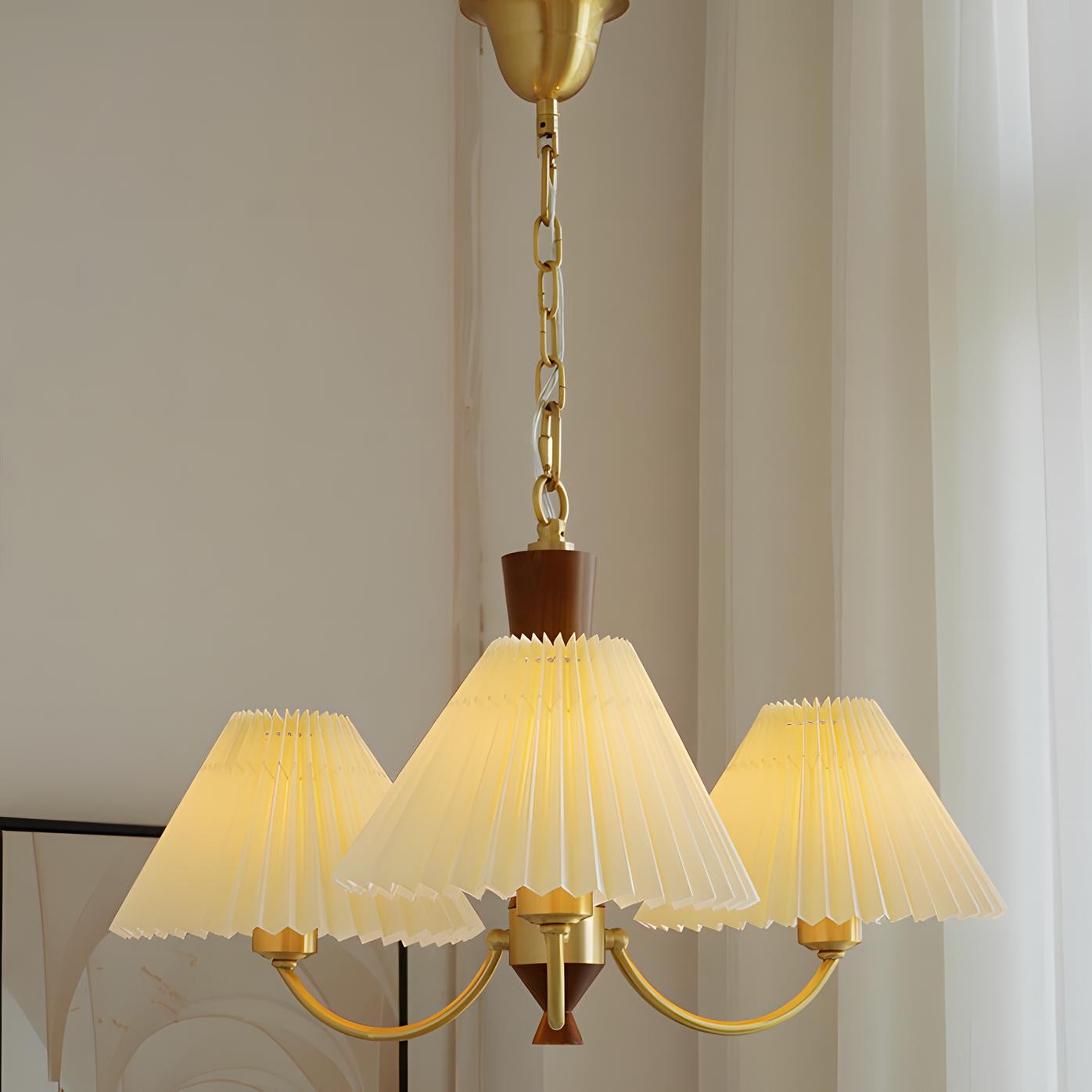 Axel Rustic Pleated Shade Wood Chandelier