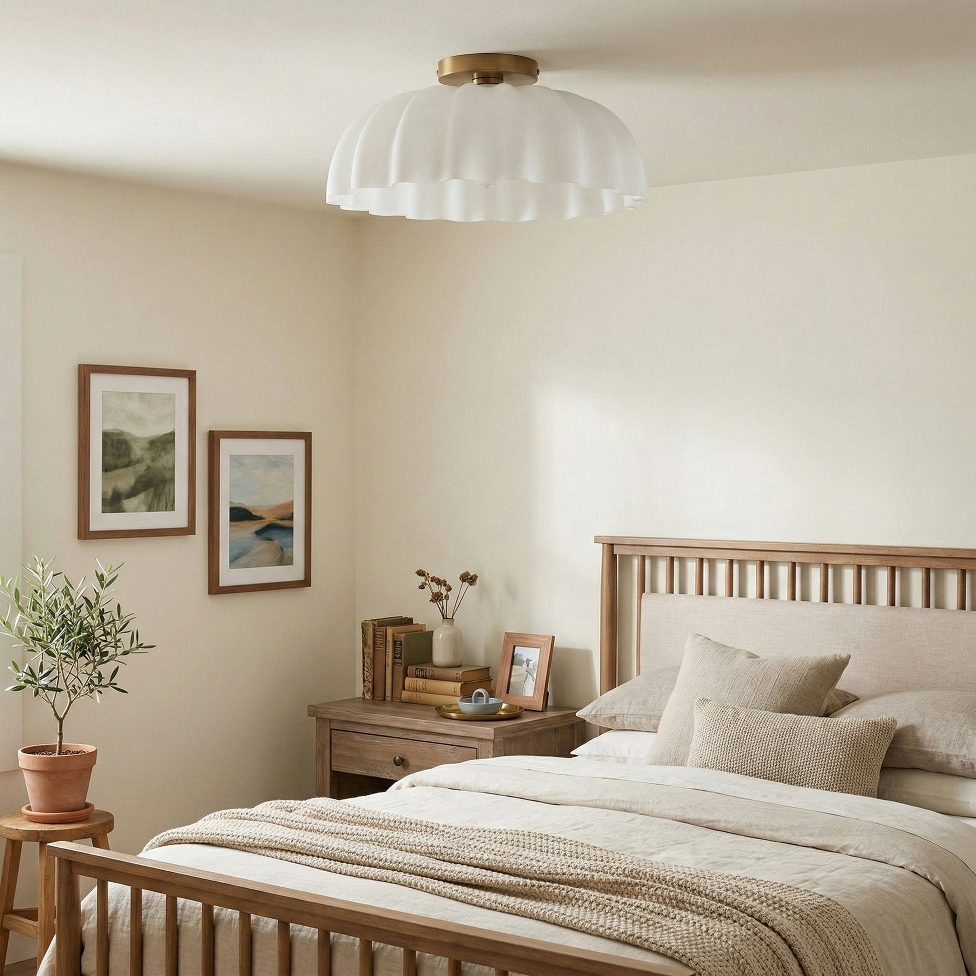 Solira Modern Pleated Milk Glass Ceiling Light