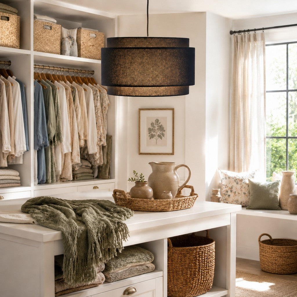 Virelai Modern Linen Double Drum Pendant Light
