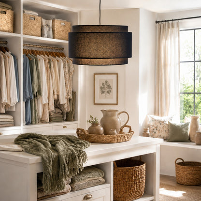 Virelai Modern Linen Double Drum Pendant Light