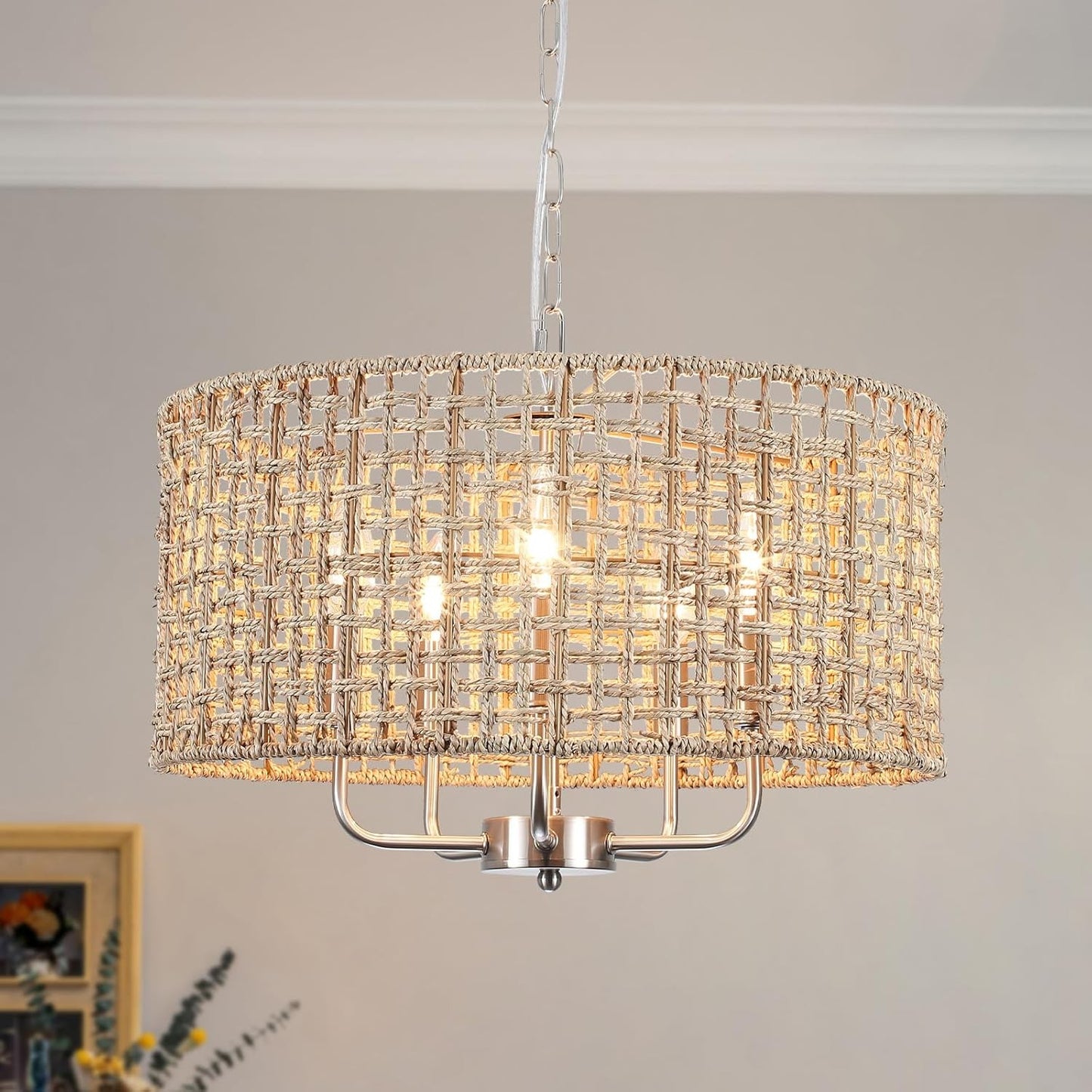 Arlo Bohemian 5 Light Natural Rattan Drum Chandelier