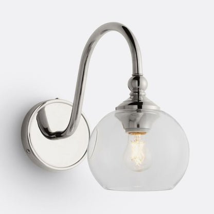 Cygnira Vintage Brass Glass Curved Neck Wall Light
