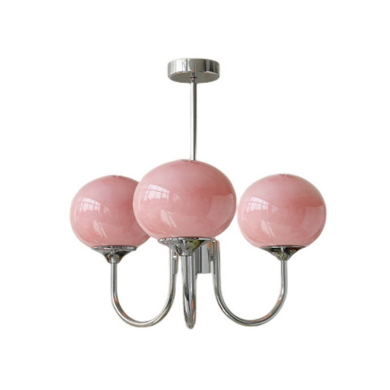 Bianca Colored Glass Shade Chandelier with Globes