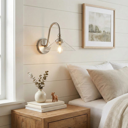 Cygnira Vintage Brass Glass Curved Neck Wall Light
