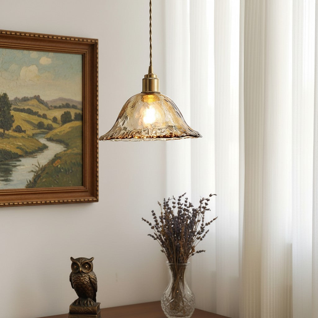 Nyxalis Vintage Brass Glass Pendant Light