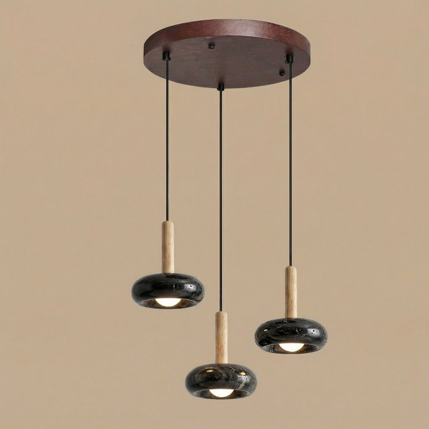 Carver Retro LED Travertine 3 Light Pendant Light