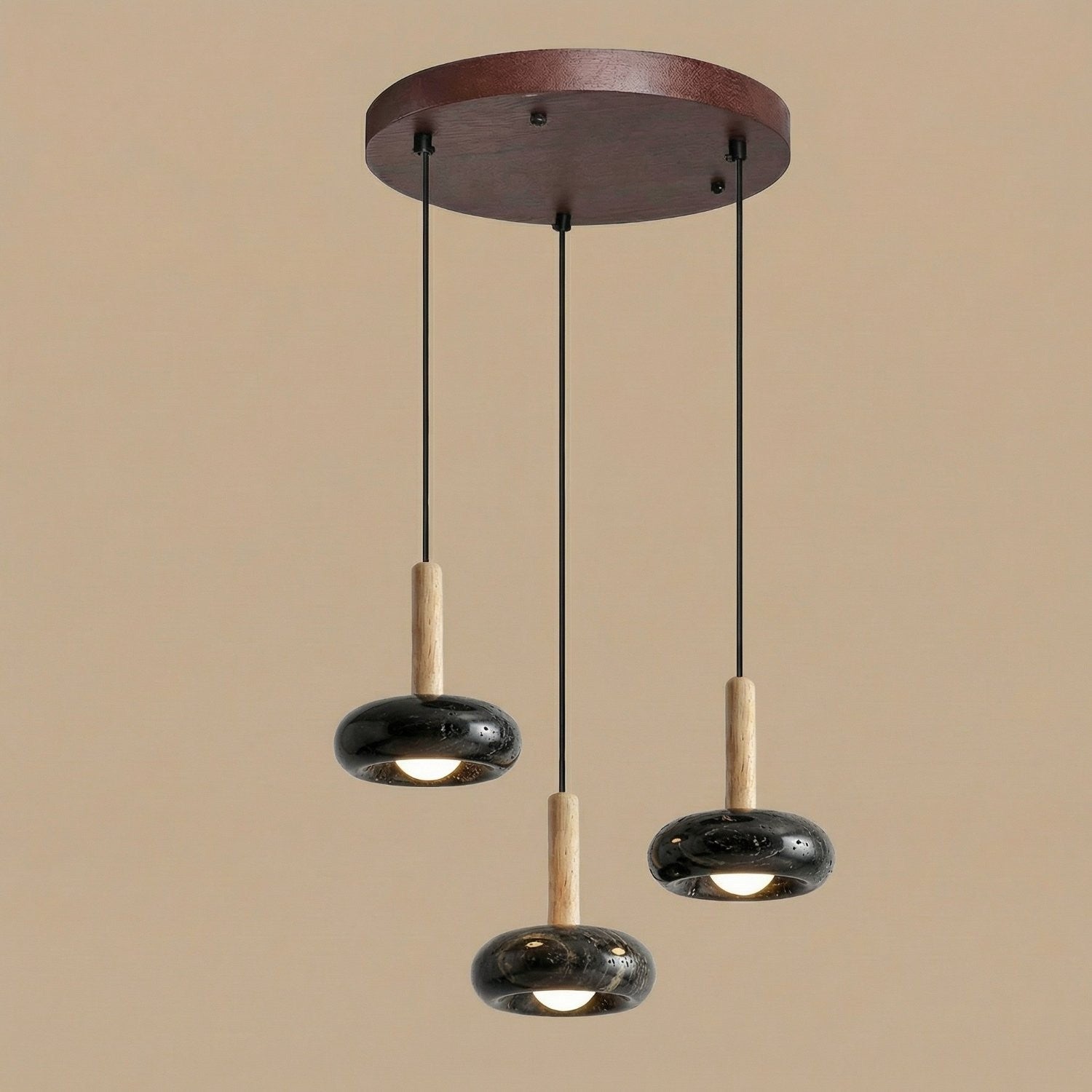 Carver Retro LED Travertine 3 Light Pendant Light