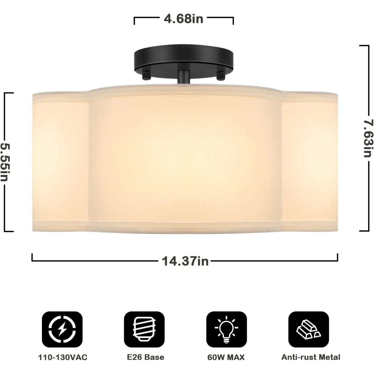 Lisi Modern Fabric Semi Flush Mount Ceiling Light