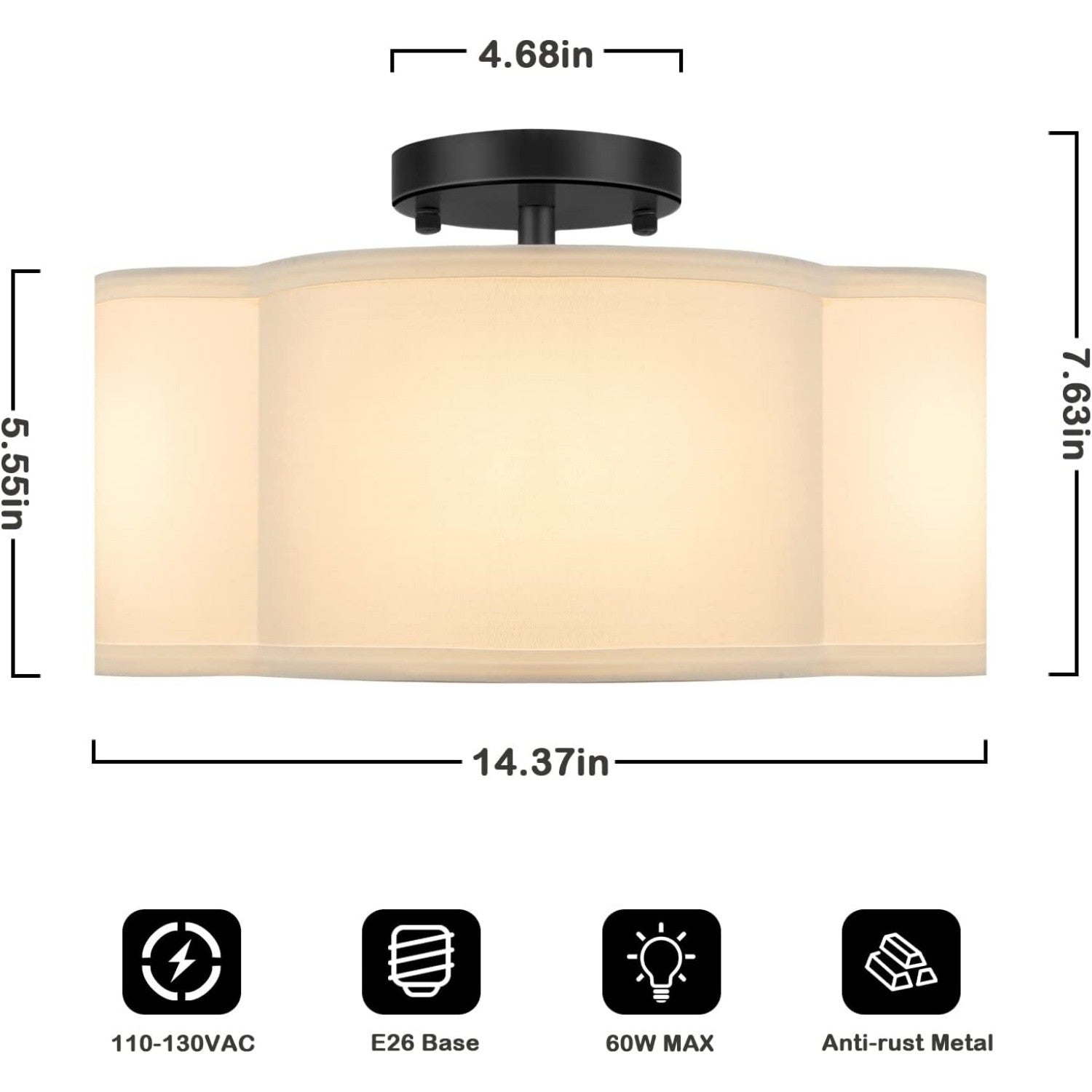 Lisi Modern Fabric Semi Flush Mount Ceiling Light