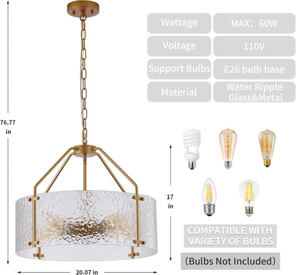 Elys Modern Water Corrugated Glass Drum Shade Pendant Light