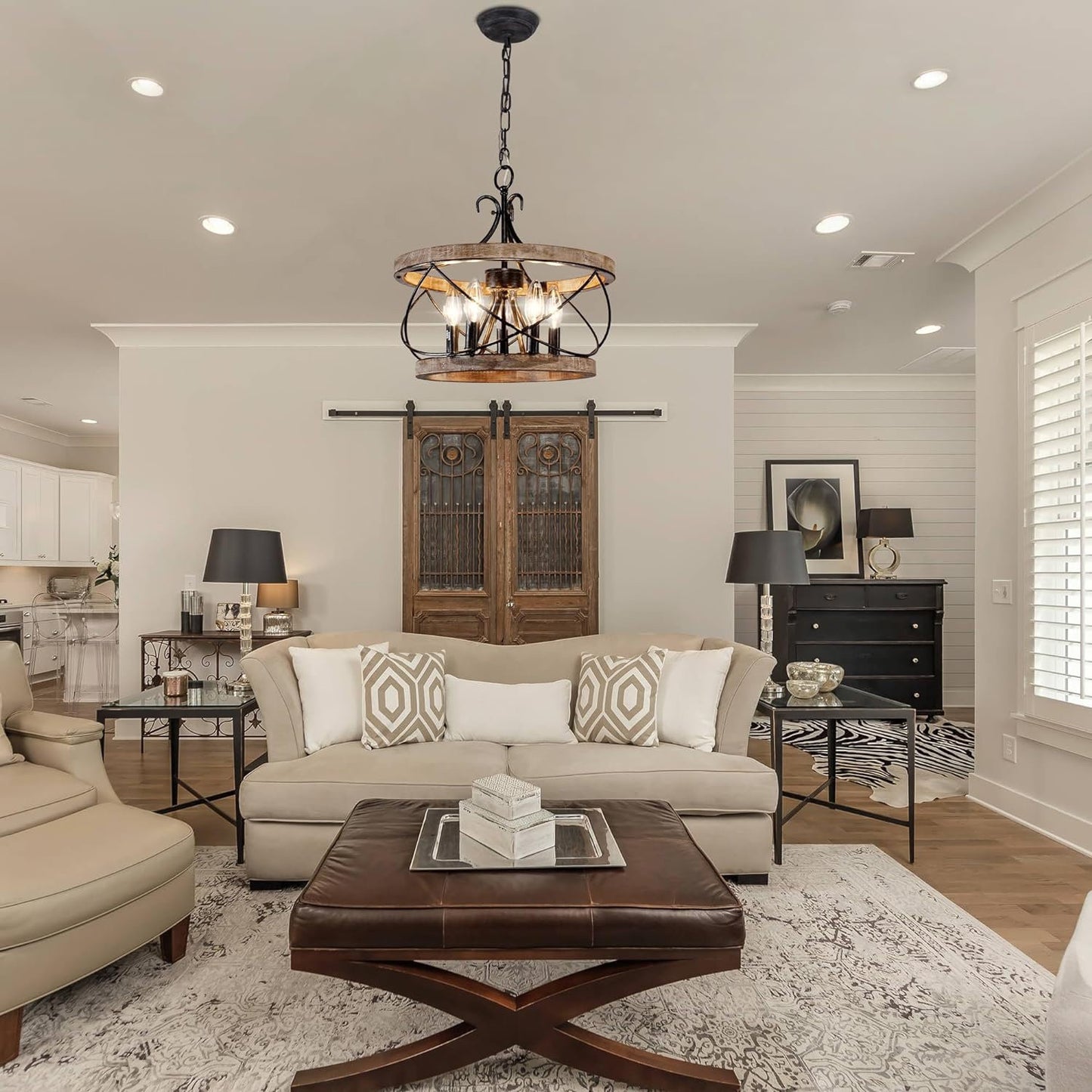 Cael Farmhouse Drum Wood Cage Pendant Light
