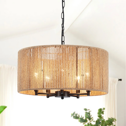 Haynes Rustic Rattan Dimmable Drum Pendant Light