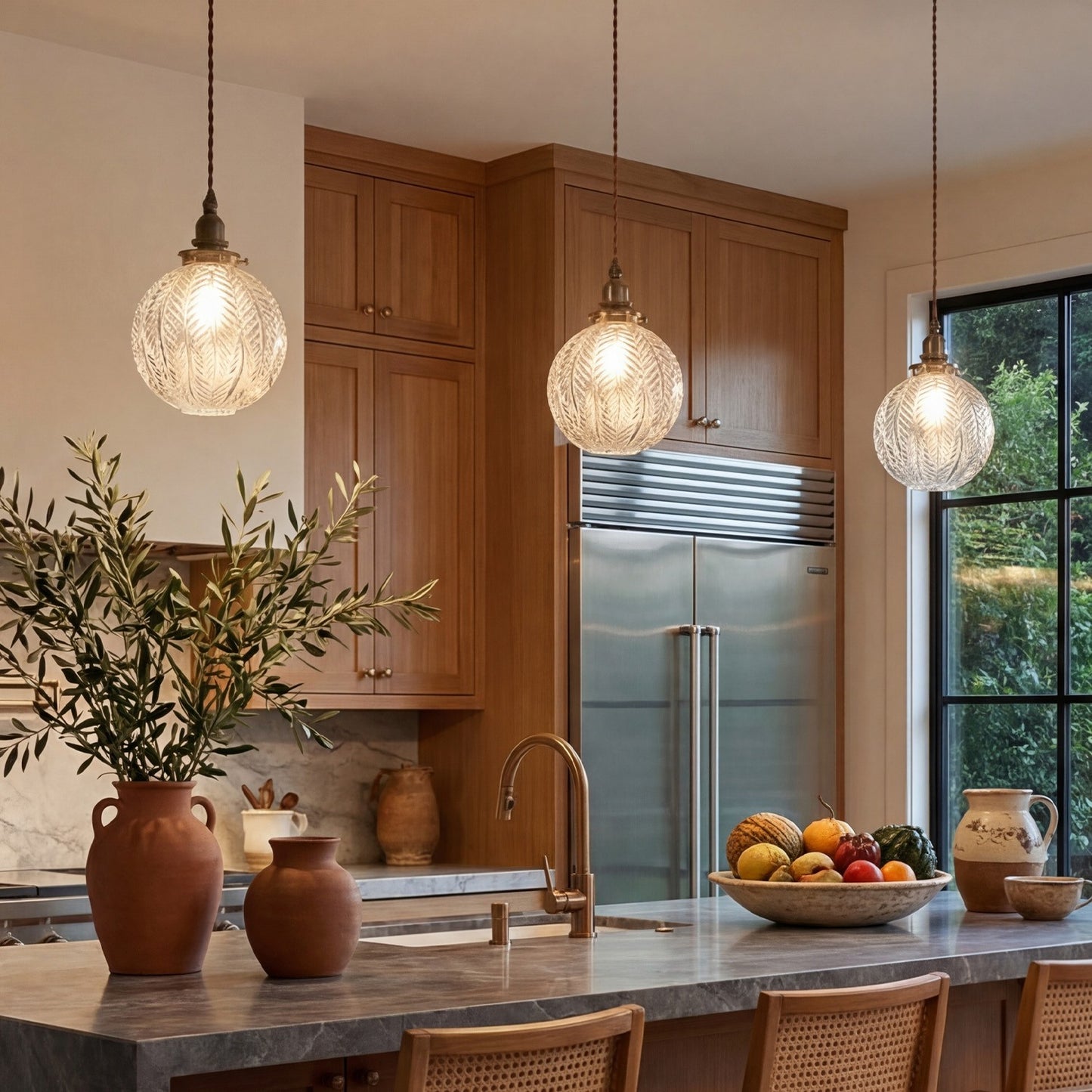 Logana Vintage Feather Texture Glass Globe Pendant Light