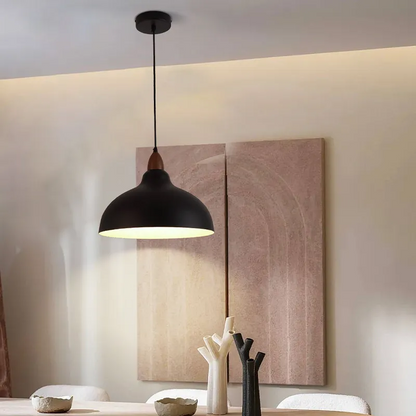Zarek ‎Minimalist Walnut Wrought Iron Bowl Shaped Pendant Light