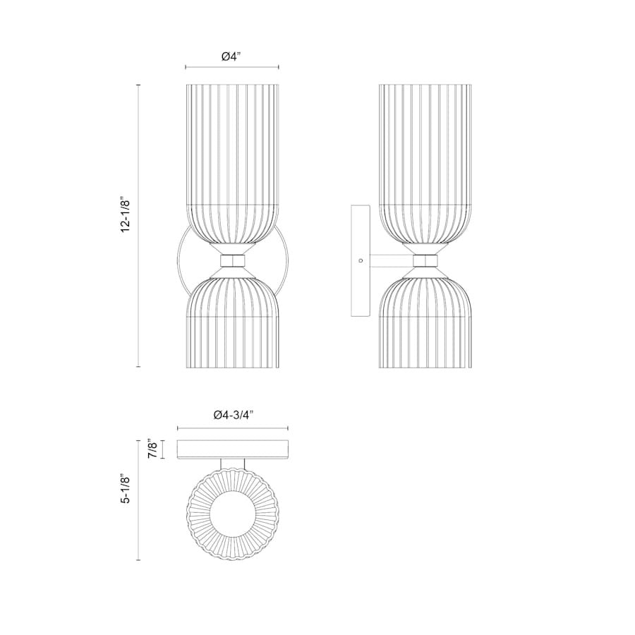 Hytham Rustic Double Tube Ribbed Glass Sconce