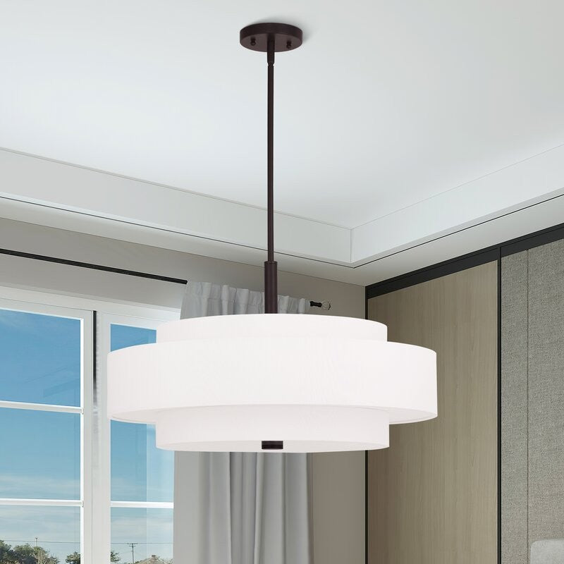 Harlow Linen Blend 5 Light Metal Double Tier Drum Pendant Light