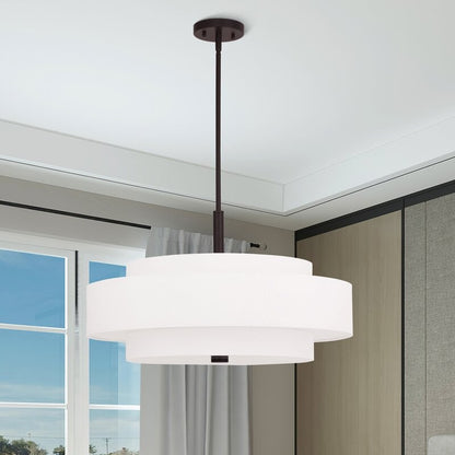Harlow Linen Blend 5 Light Metal Double Tier Drum Pendant Light