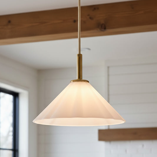 Veythra Modern Minimalist Rippled Glass Cone Pendant Lamp