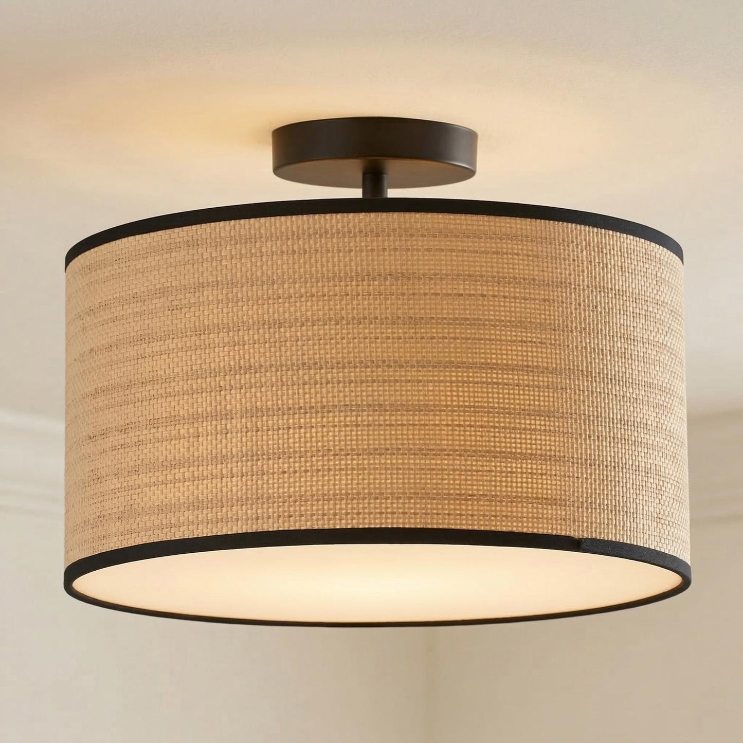 James Rustic Drum Woven Flush Mount Ceiling Light