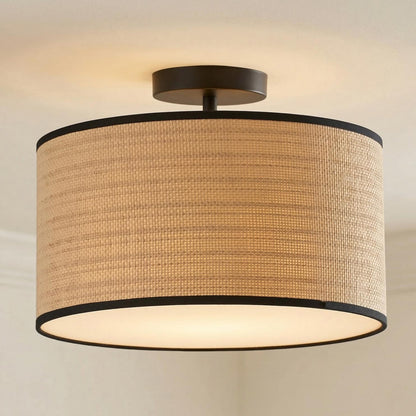James Rustic Drum Woven Flush Mount Ceiling Light