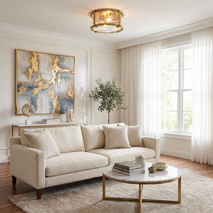 Gillen Vintage Ribbed Glass Drum Flush Mount Ceiling Light
