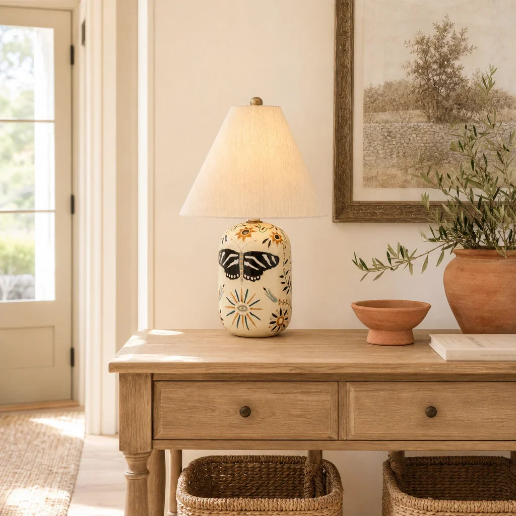 Daevon Retro Ceramic Linen Tapered Table Lamp