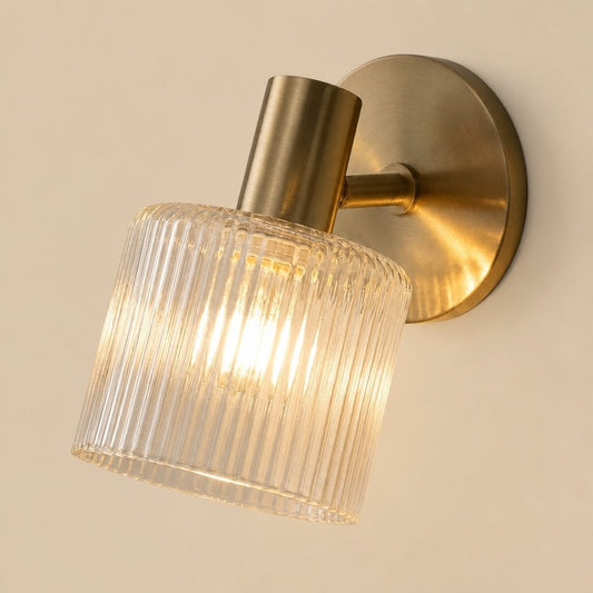 Caris Modern Brass Cylinder Glass Wall Sconce
