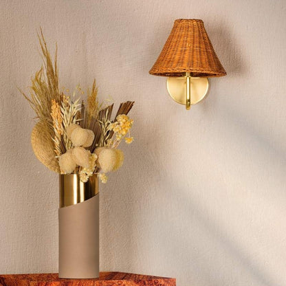 Betty Natural Rattan Cone Brass Wall Sconce