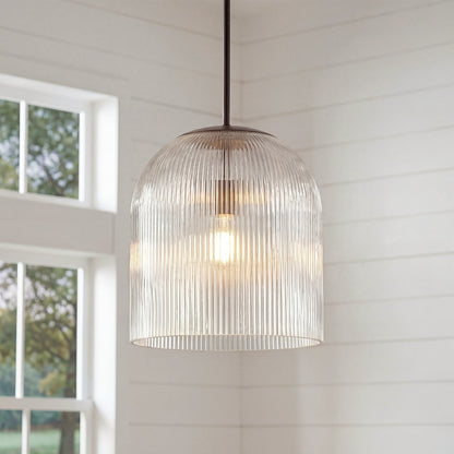 Alain Farmhouse Cooper Ribbed Glass Pendant Light