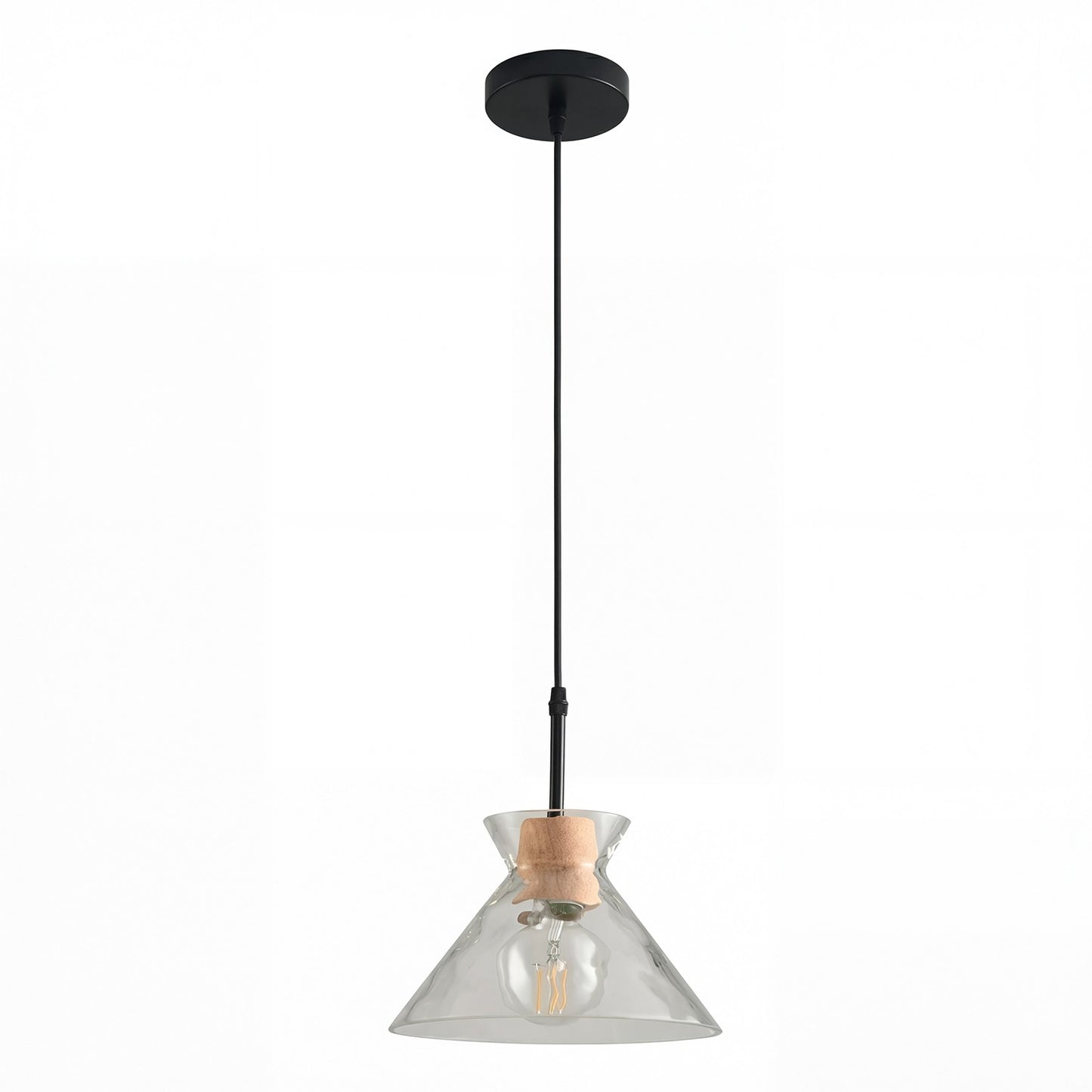Kethor Mid Century Wood Hammered Glass Dome Pendant Light