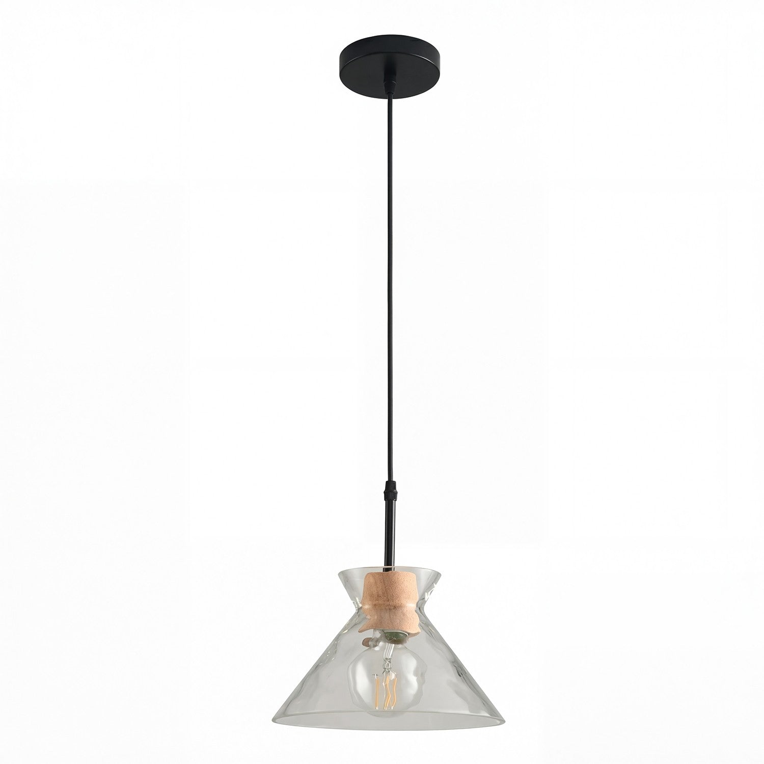 Kethor Mid Century Wood Hammered Glass Dome Pendant Light