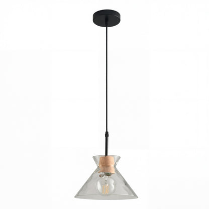 Kethor Mid Century Wood Hammered Glass Dome Pendant Light