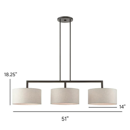 Glythar Black 3 Light White Fibric Drum Shades Linear Chandelier