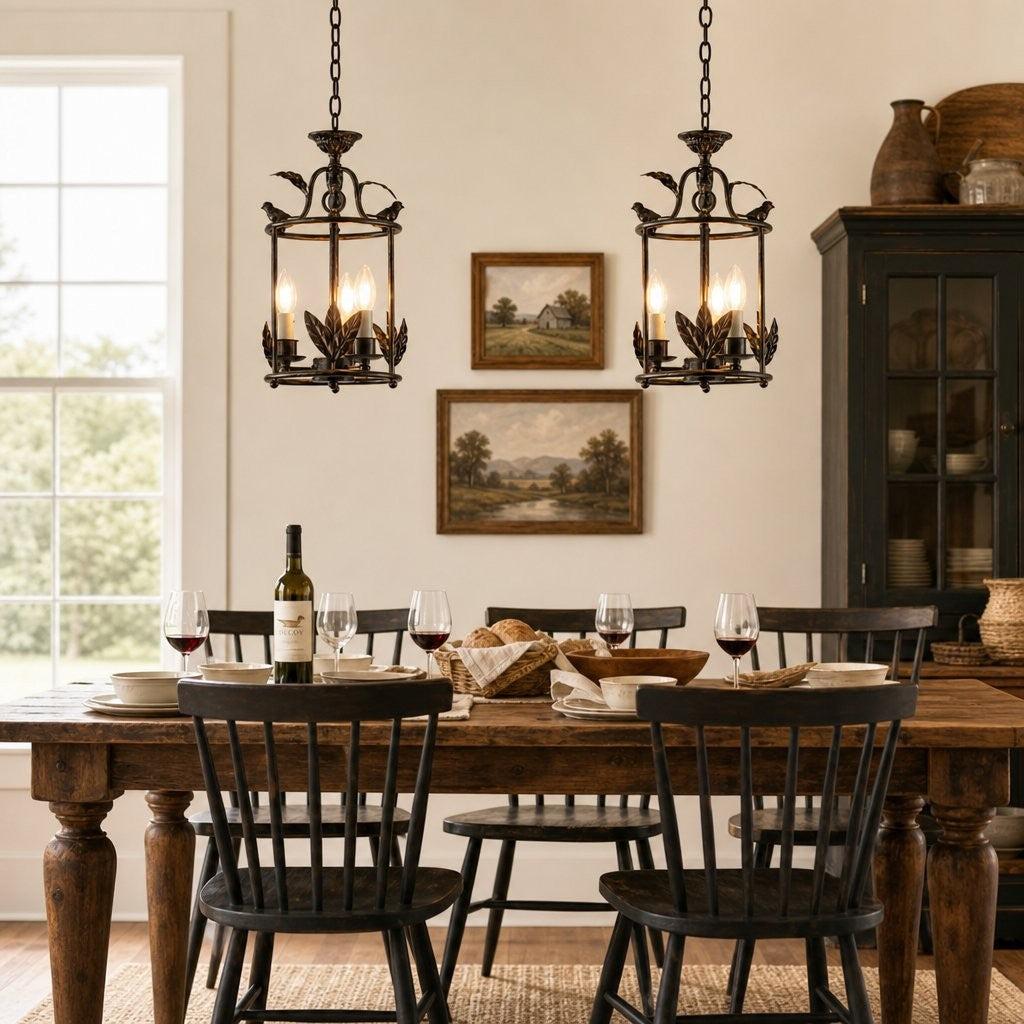 Bailee Vintage Decorative Leaf 3-Light Metal Lantern Pendant Light
