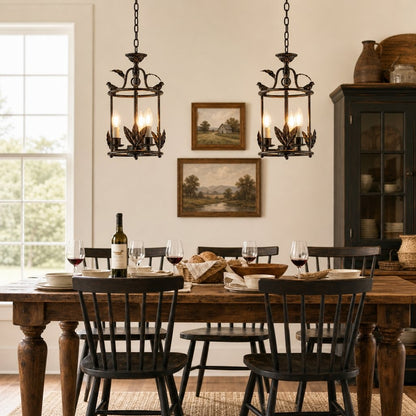 Bailee Vintage Decorative Leaf 3-Light Metal Lantern Pendant Light