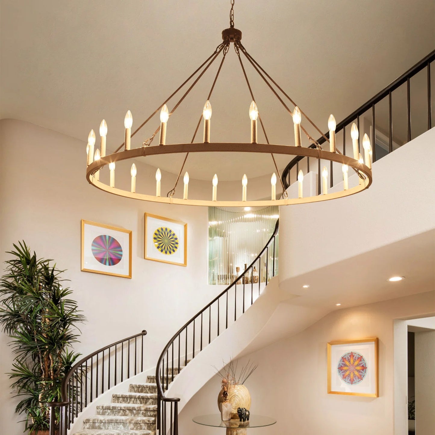 Raeth Farmhouse 24 Lights Wagon Wheel Candle Style Chandelier