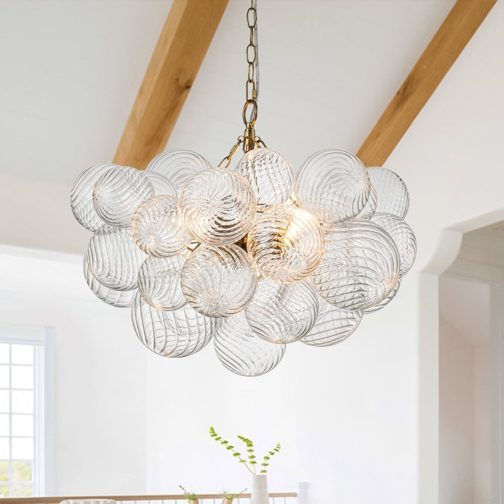 Quintessa Luxury Ribbed Glass Globe Cluster Bubble Chandelier