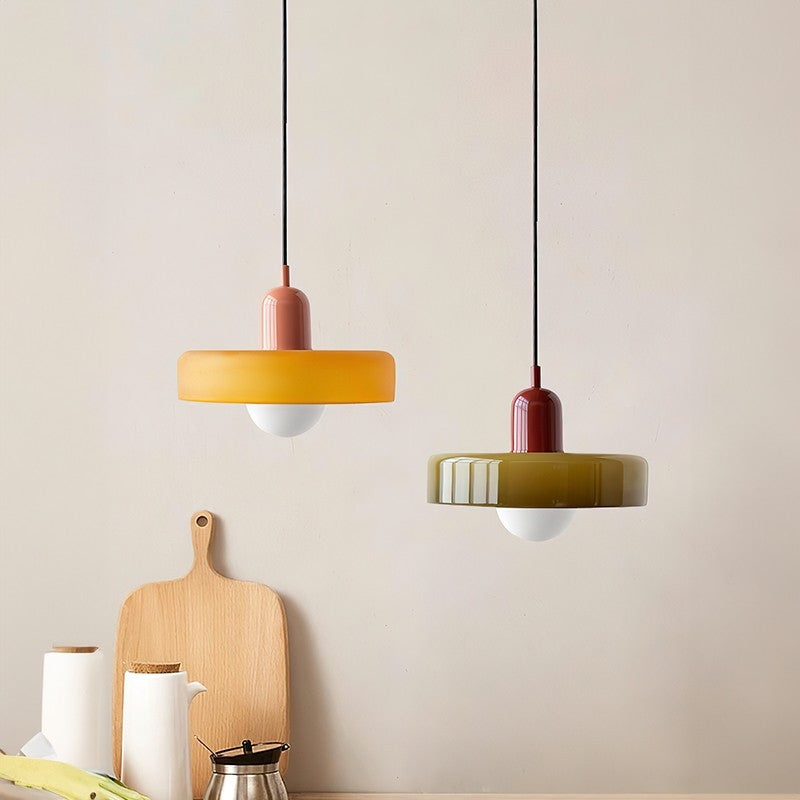 Xanadu Bauhaus Stained Glass Disc Pendant Light