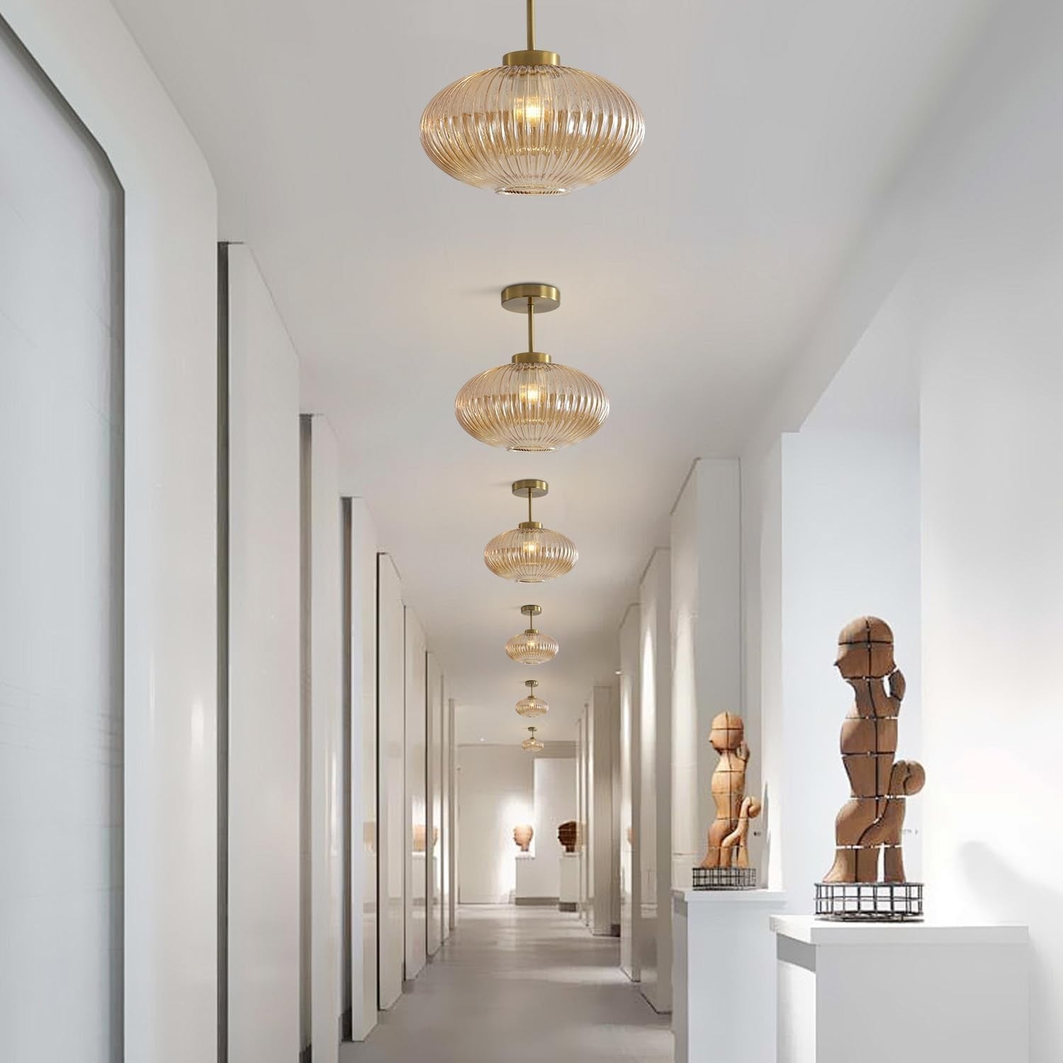 Jorik Natural Green Ribbed Glass Oval Ceiling Light