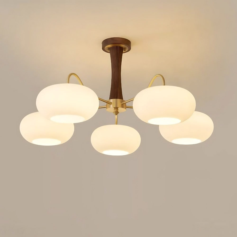 Obsidian Modern Bubble Brass Glass Persimmon Chandelier