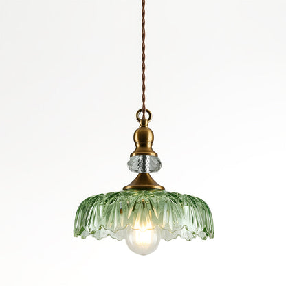 Velric Vintage Glass Brass Flower Pendant Light