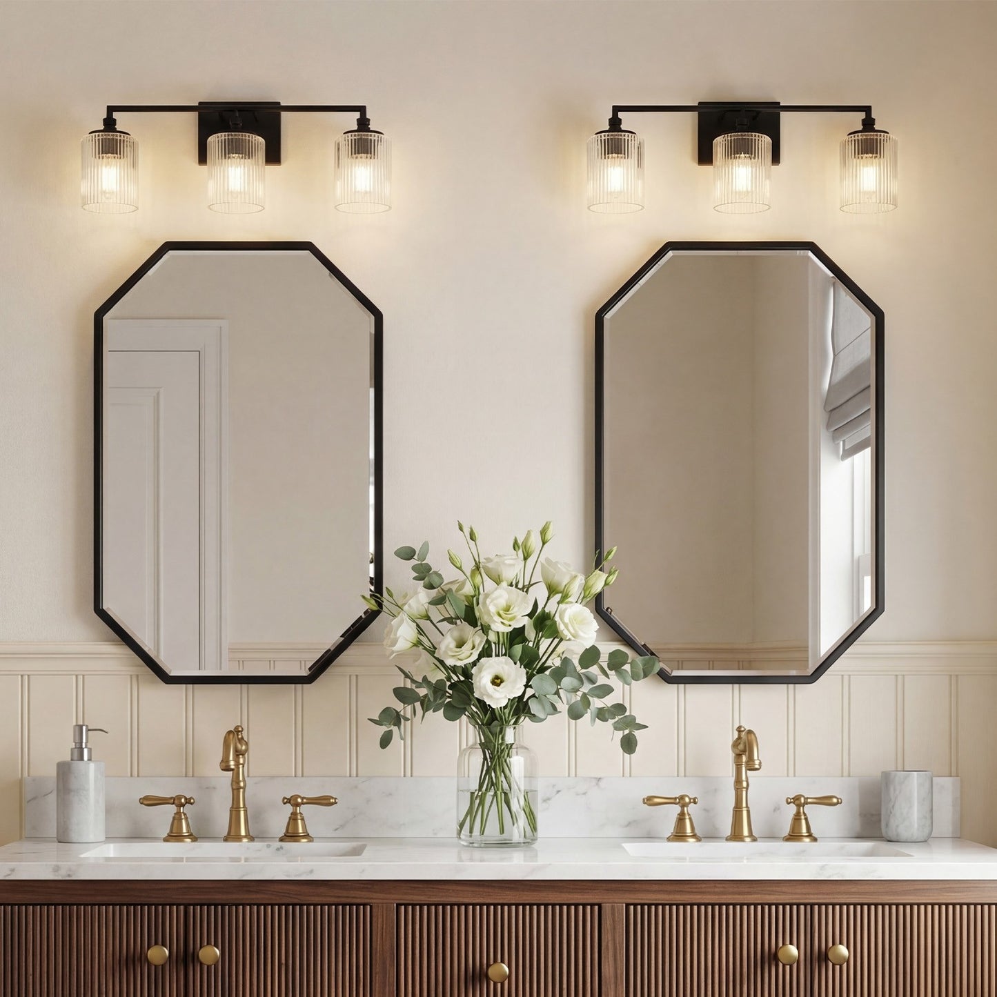 Cerys Modern 3-Light Ribbed Glass Cylinder Sconce