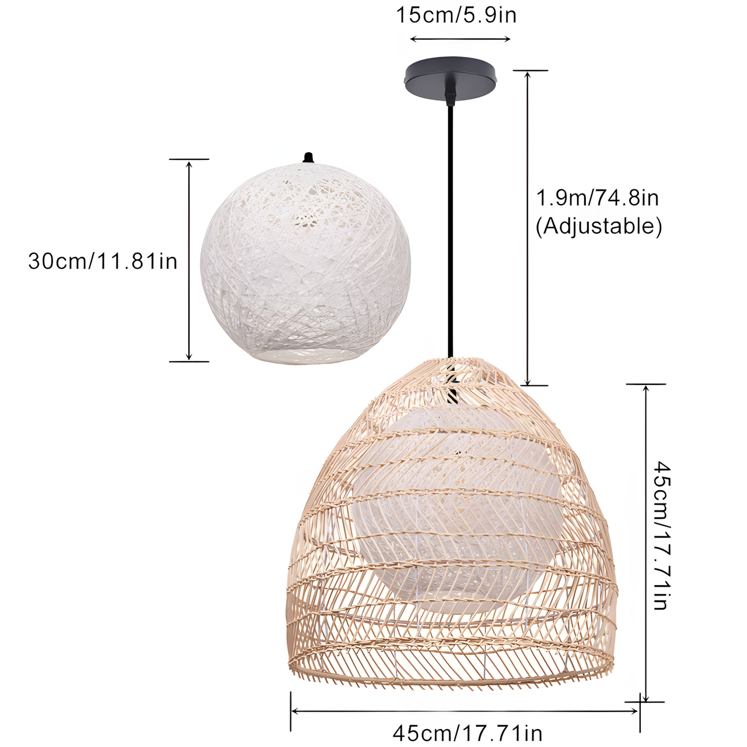 Clioan Bohemian Woven Rattan Pendant Light