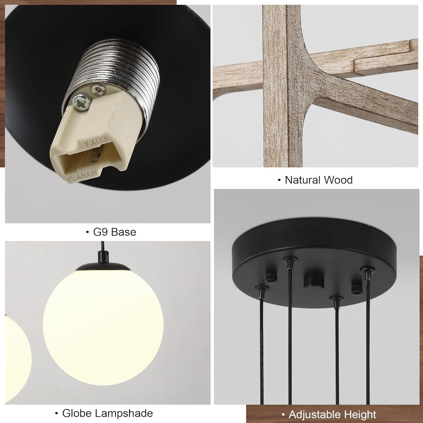 Astraea Farmhouse Wooden Branch Milk Glass Globe Chandelier