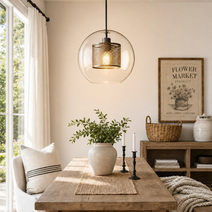 Linc Contemporary Globe Clear Glass Metal Pendant Light