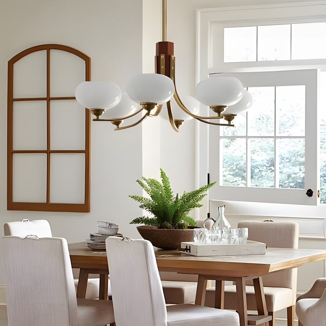 Juino Wood Farmhouse Milk Ball Sputnik Chandelier
