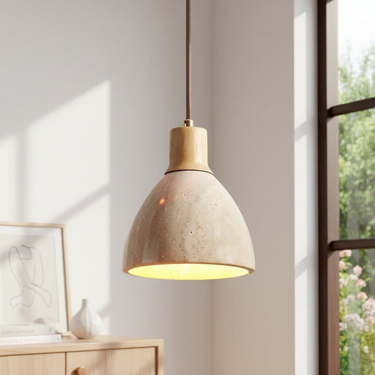 Kurtis Modern Travertine Wood Dome Pendant Light