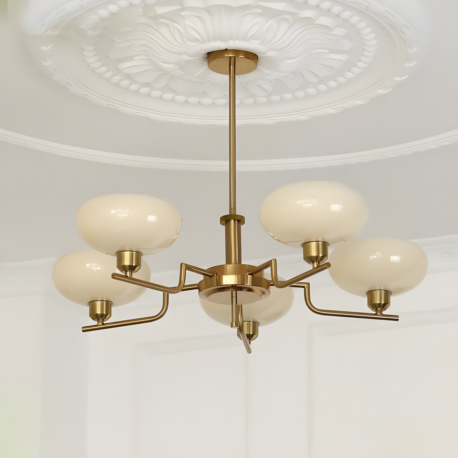 Shadella Modern Cream Glass Bauhaus Chandelier